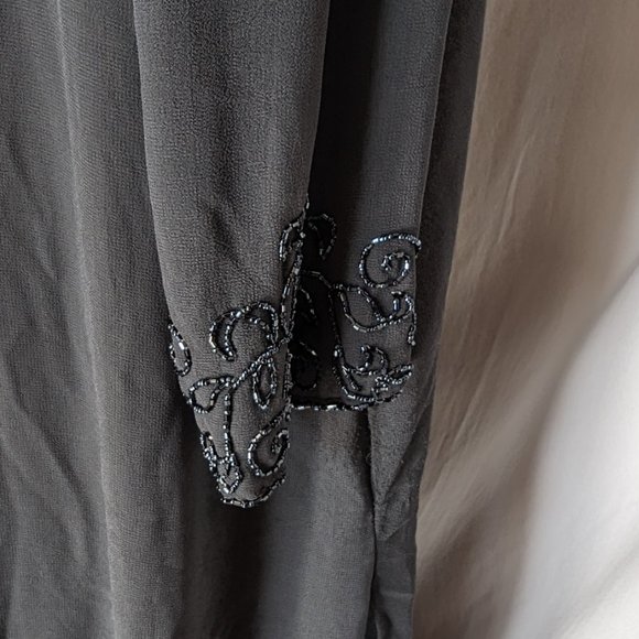 J Lazmi 2 pc w outside sheered maxi jacket sequence gray party formal dress XXL - Picture 5 of 9